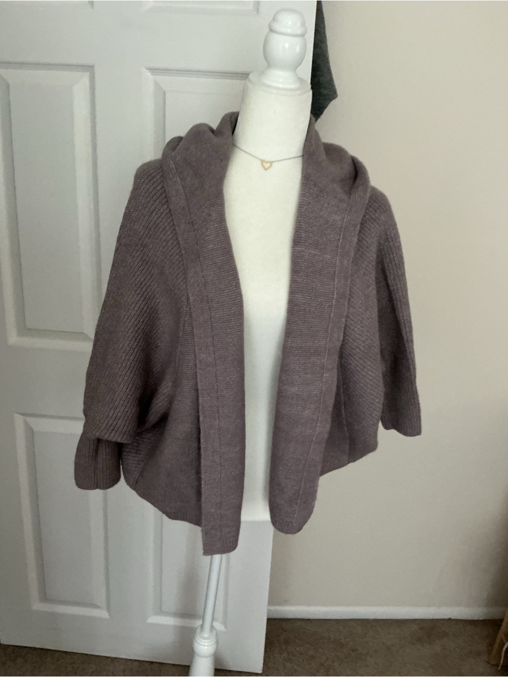 LOOK BY M NEW YORK PURPLE HEATHER OPEN FRONT HOODED CAPE CARDIGAN- ONE SIZE